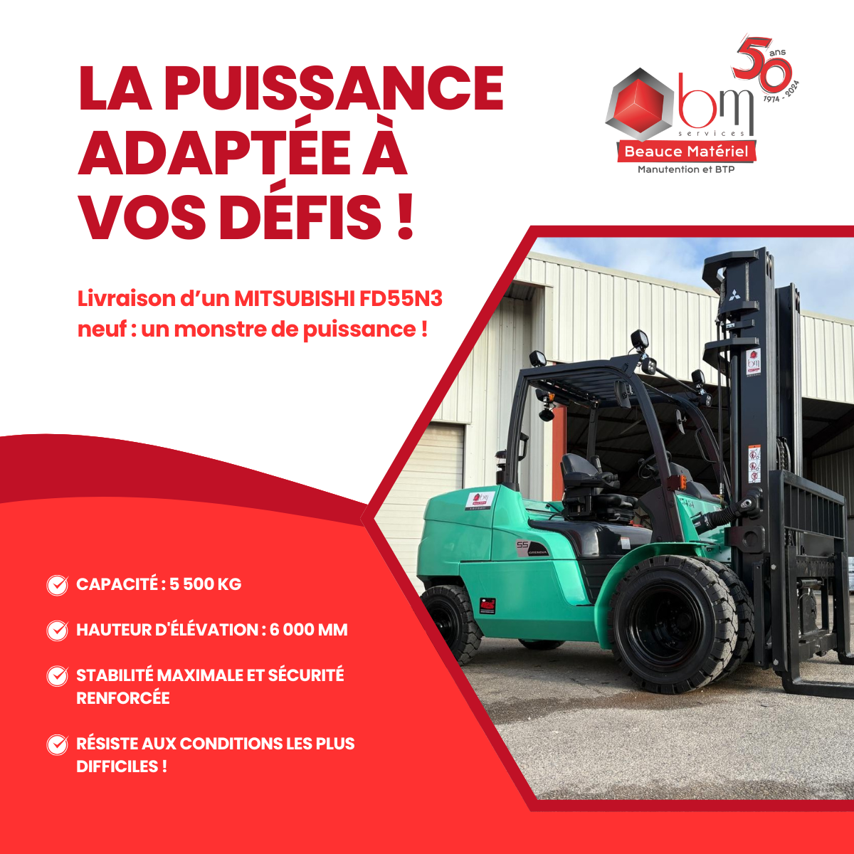 Chariot élévateur diesel Mitsubishi FD55N3 de capacité 5 500 kg