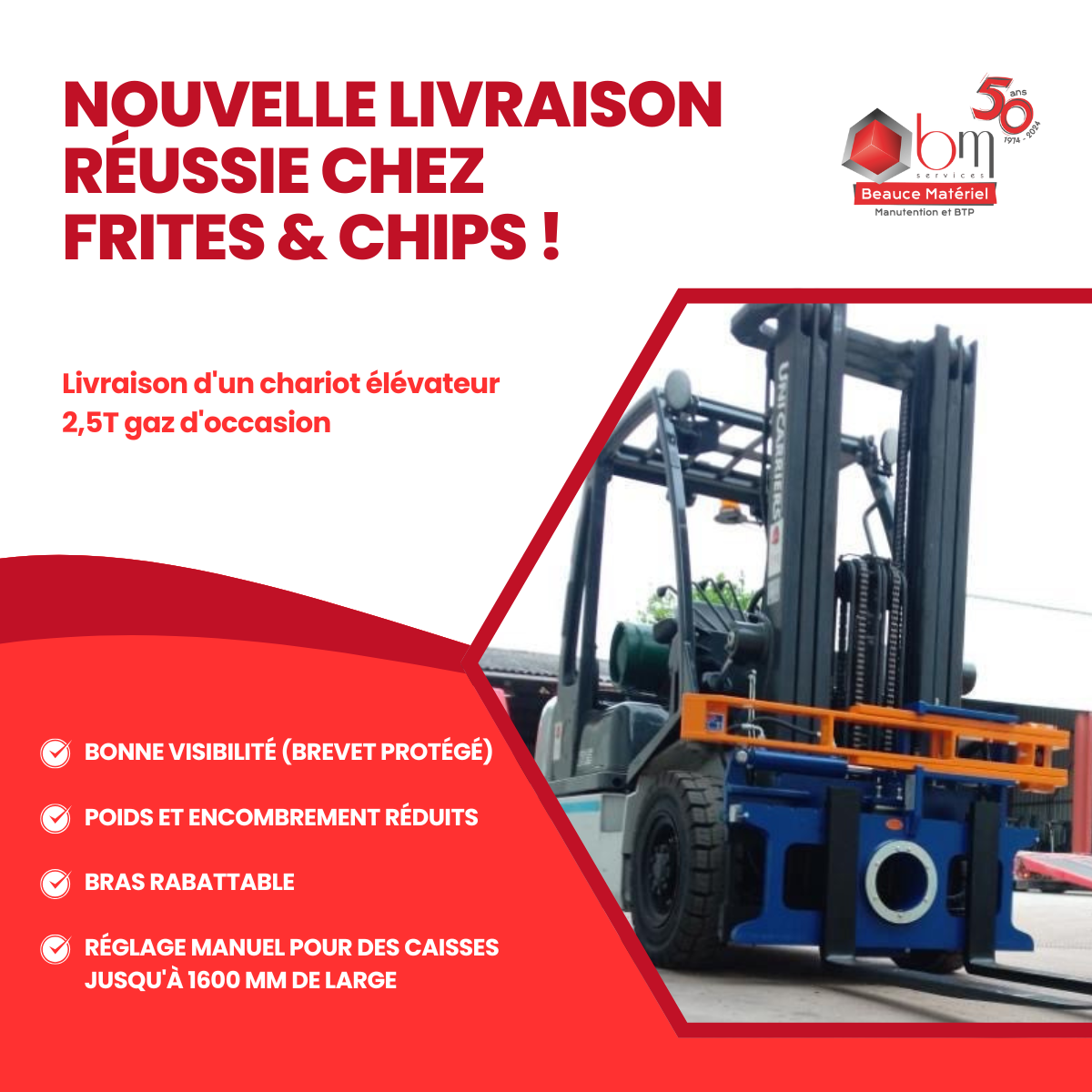 Chariot elevateur gaz 2T5 occasion avec retourneur de palox