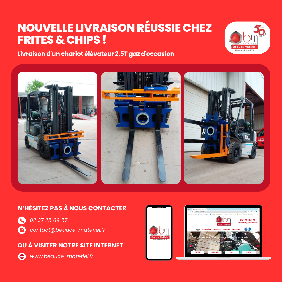 Chariot elevateur thermique gaz 2500 kg occasion avec retourneur de palox