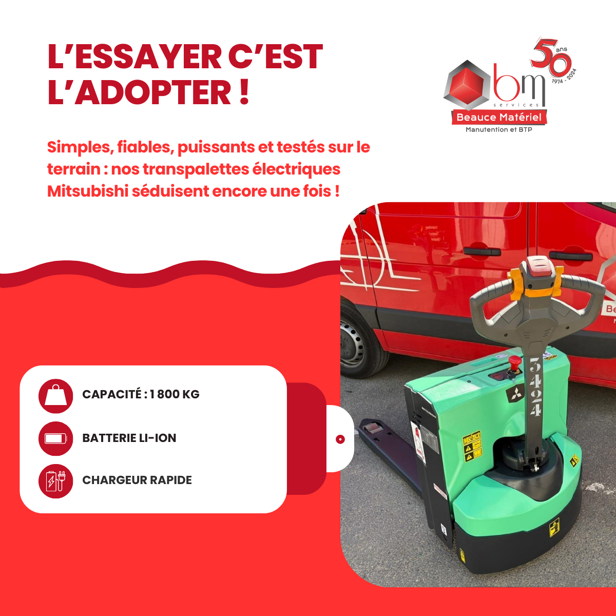 Transpalette électrique lithium 1800 kg Mitsubishi PBP18QL