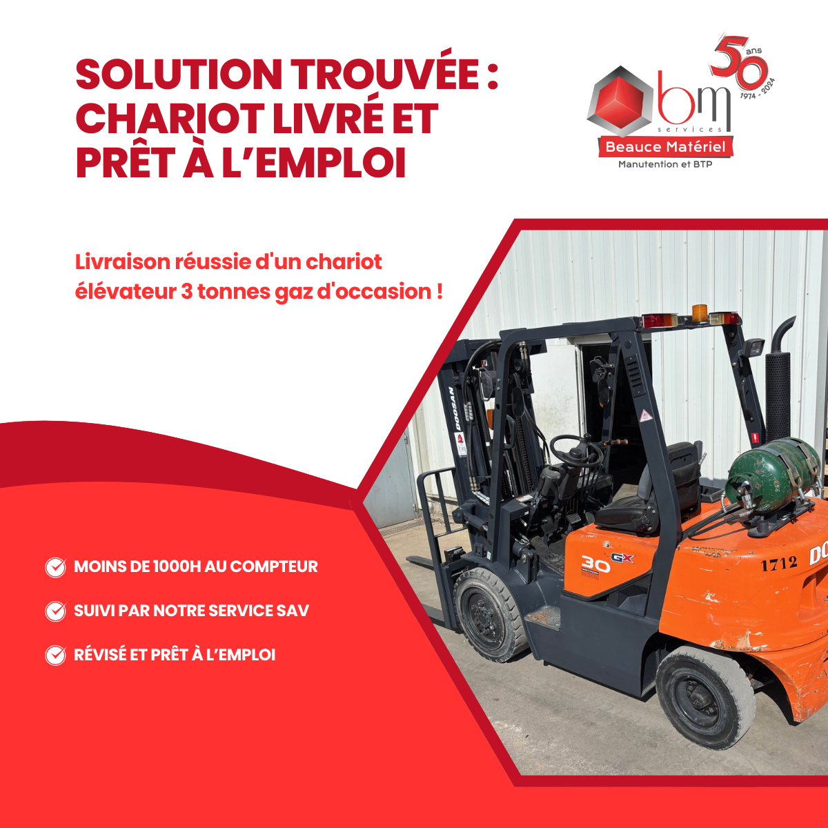Livraison chariot élévateur 3 tonnes gaz d'occasion