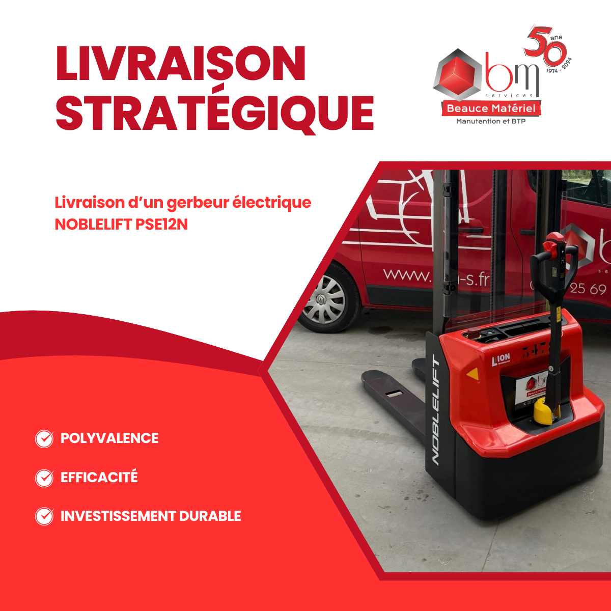 Gerbeur électrique litihum accompagnement 1 200 kg NOBLELIFT PSE12N