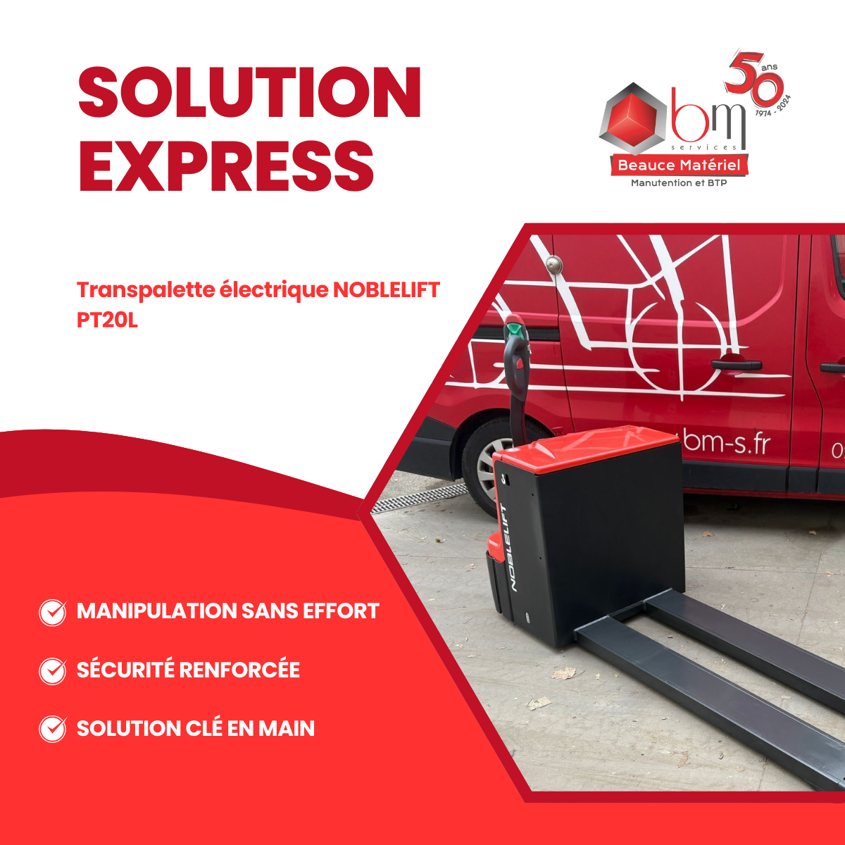 Transpalette électrique 2 tonnes longues fourches NOBLELIFT PT20L