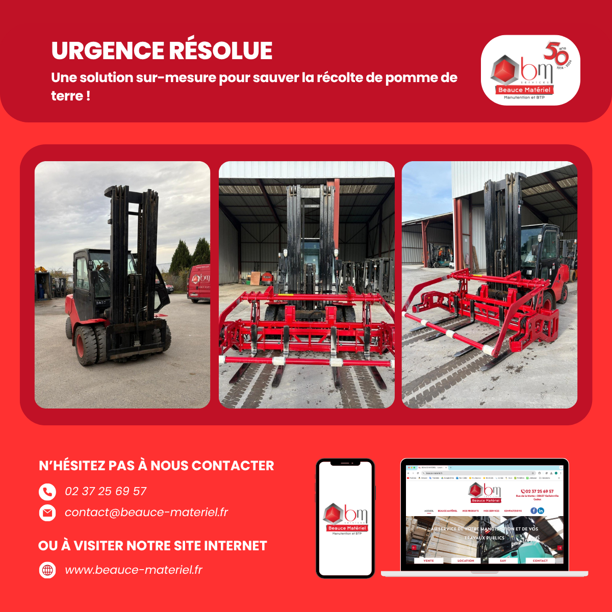 Location courte durée chariot élévateur diesel avec retourneur WIFO pour palox de pommes de terre