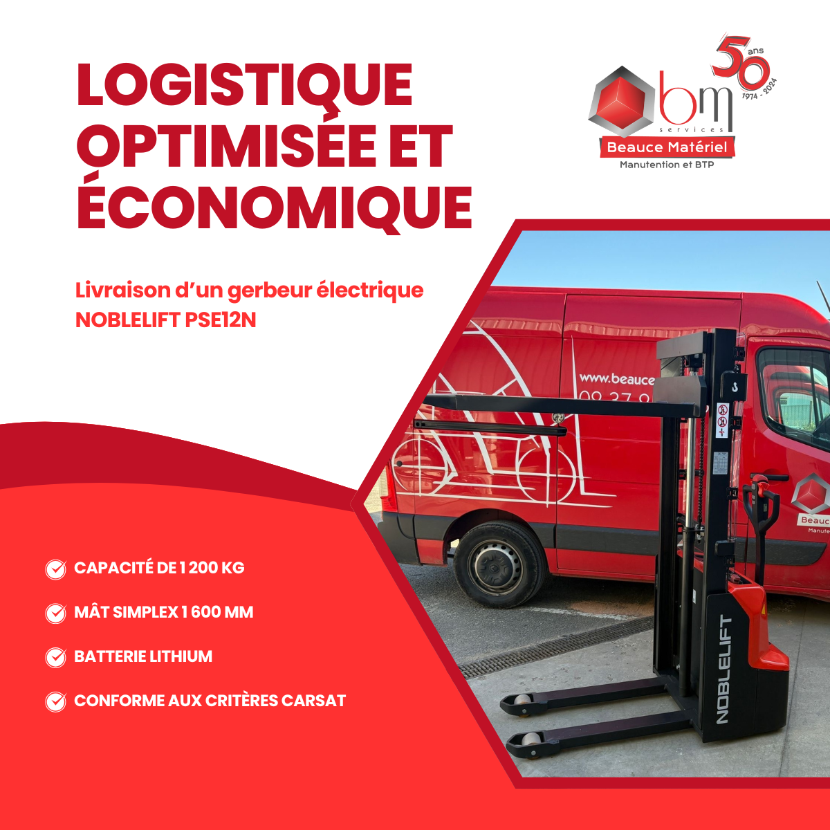 Livraison gerbeur électrique 1200 kg éligible subvention pour la prévention des risques ergonomiques de la CARSAT