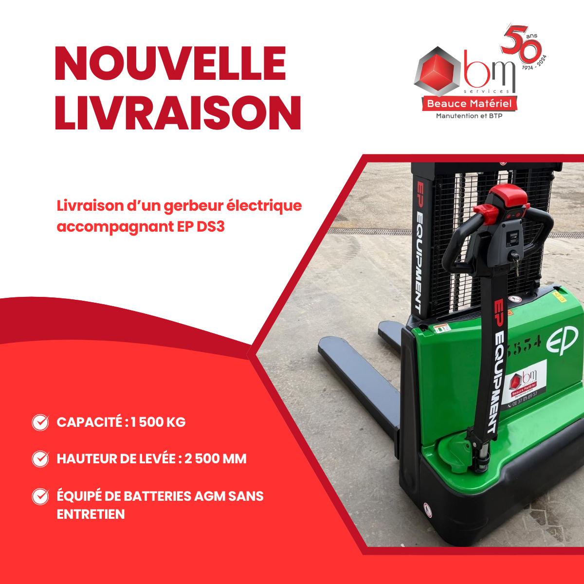 Gerbeur électrique accompagnant 1500 kg EP DS3