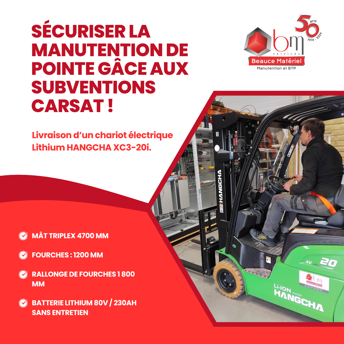 Chariot électrique 2 tonnes éligible à la subvention pour la prévention des risques ergonomiques de la Carsat