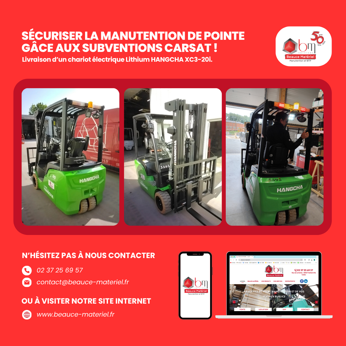 Chariot 2000 kg electrique conforme à la subvention Carsat de 70 % pour la prévention des risques ergonomiques.
